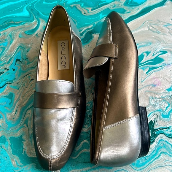 Metallic Leather Slip On Loafers Calico Made in Brazil Womens 7.5 Bronze Silver - Picture 2 of 8